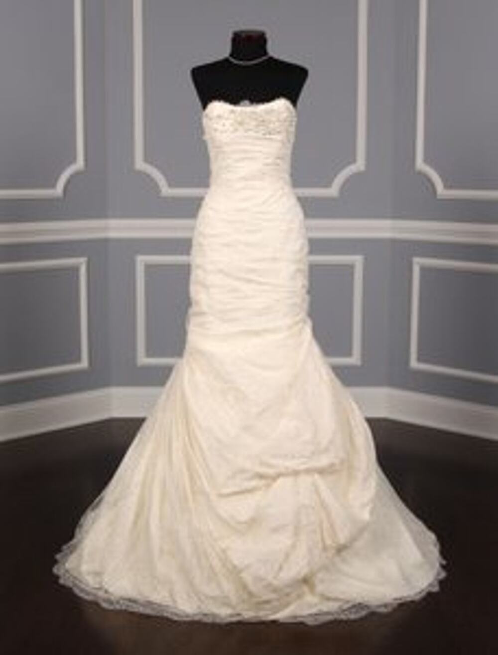 INES DI SANTO Langhn Ivory Lace Beaded Silk Strapless Wedding Dress Bridal Gown